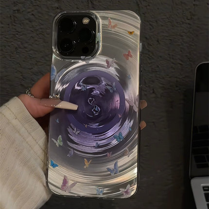 紫色晕染旋涡蝴蝶适用苹果16pro旋风IMD磁吸款手机壳iphone15卡通可爱华为荣耀创意可爱mate70保护套小众小米