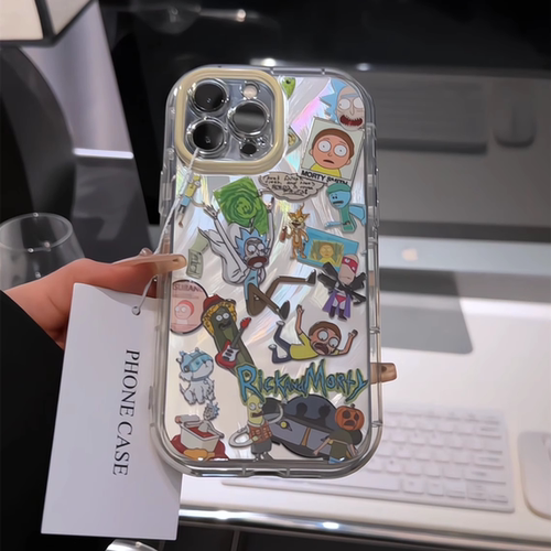 拼贴莫蒂和瑞克适用苹果16pro泡芙羽纱手机壳iphone15卡通可爱华为p荣耀创意可爱mate70保护套小众小米15新款
