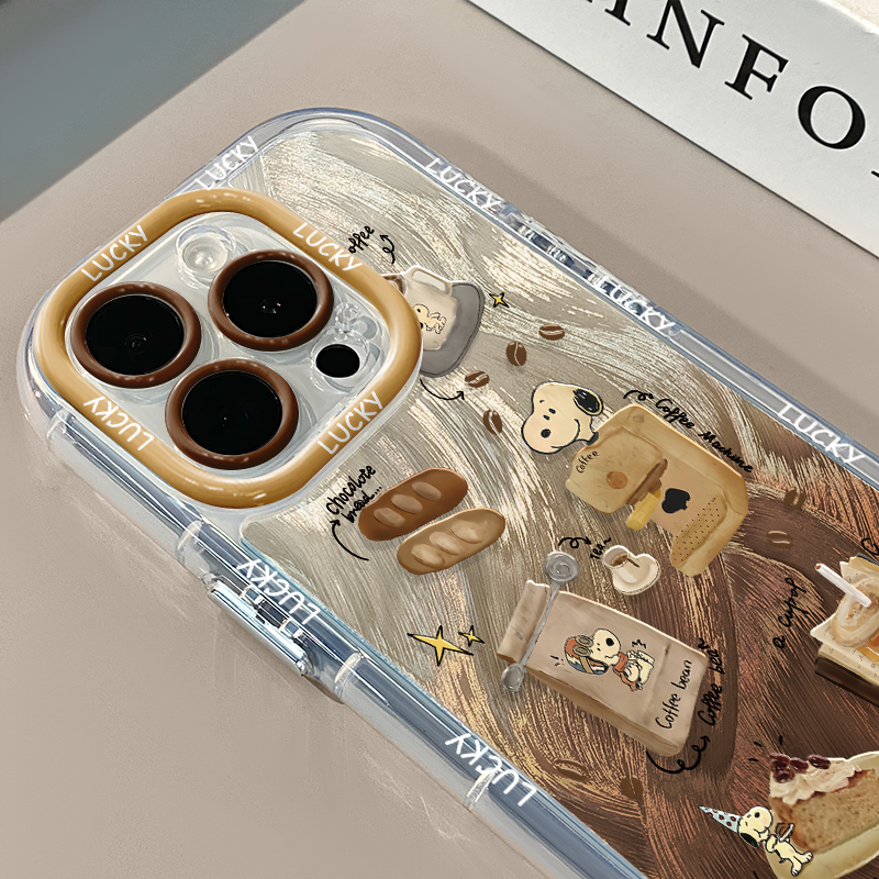 咖啡狗狗适用苹果17奶油羽纱纹卡通手机壳iphone16pro可爱华为苹果13创意可爱保护套防摔15ProMax全包