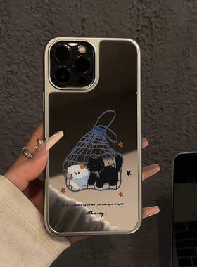 购物袋猫咪狗狗适用苹果17pro电镀大孔相框卡通手机壳iphone16可爱镜面华为p创意mate70保护套小众小米15新款