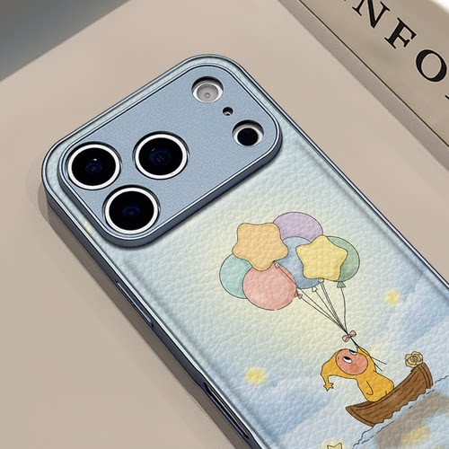 气球星星人适用苹果17pro手机壳iphone16pm金属鼓状皮纹华为p80防摔可爱mate70保护套荣耀oppo防摔小米