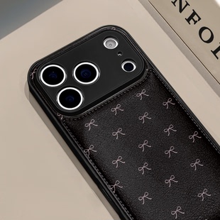 黑满屏蝴蝶结适用苹果17pro手机壳16pm肤感皮纹鼓包华为p80防摔可爱mate70保护套荣耀oppo防摔小米