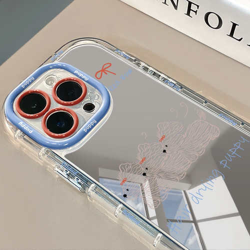 涂鸦ins线条吹风狗狗适用于苹果16promax镜面奶油壳iPhone15手机壳华为p可爱小米15防摔保护套mate70小众新款
