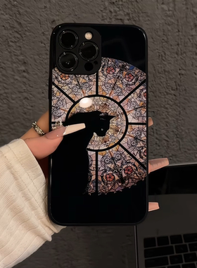 巴洛克彩窗猫咪适用苹果17pro手机壳iPhone16肤感玻璃壳华为p防摔保护套mate70高级感小米15小众红米k全包