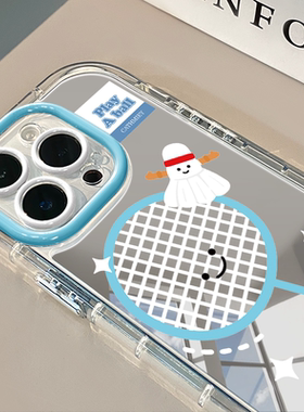 笑脸羽毛球拍镜面适用于华为奶油壳oppo苹果15新iPhone16promax/12/11promax手机壳真我红米小米13pro/u