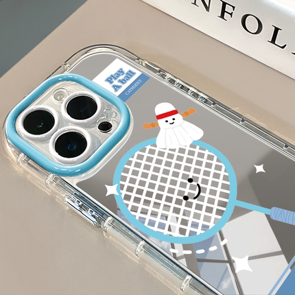 笑脸羽毛球拍镜面适用于华为奶油壳oppo苹果15新iPhone16promax/12/11promax手机壳真我红米小米13pro/u