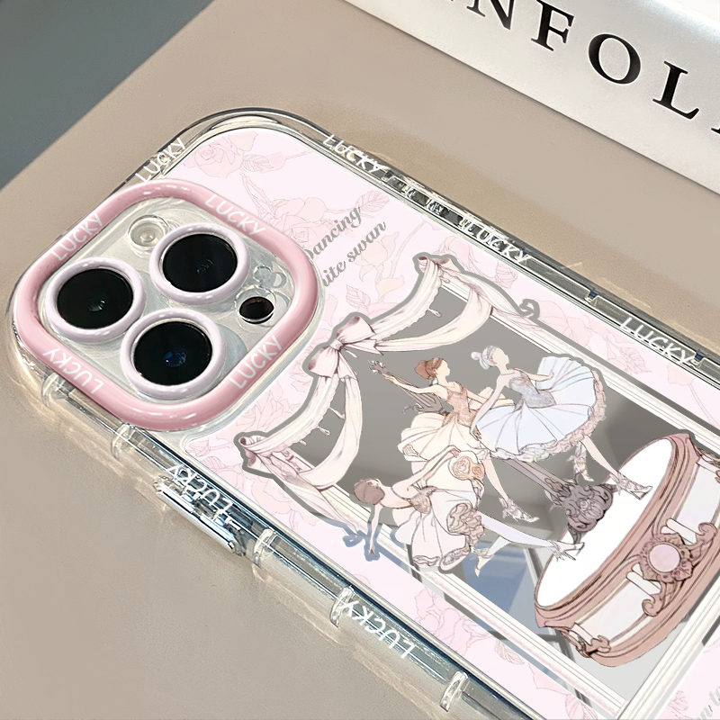 ins梦幻芭蕾舞女孩镜面适用于华为奶油壳oppo苹果15新iPhone16/12/11promax手机壳真我红米小米13pro/ultra