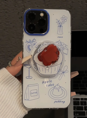 线条甜品苹果蓝适用于苹果17pro双层IMD磁吸手机壳iPhone16可爱小众保护套新款潮流红米创意ins风华为mate70