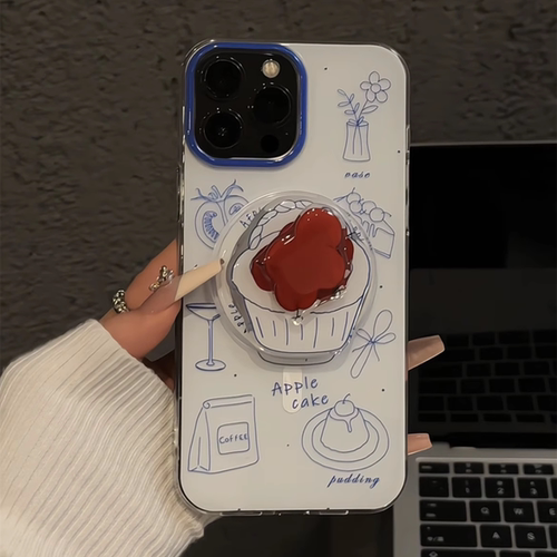 线条甜品苹果蓝适用于苹果17pro双层IMD磁吸手机壳iPhone16可爱小众保护套新款潮流红米创意ins风华为mate70