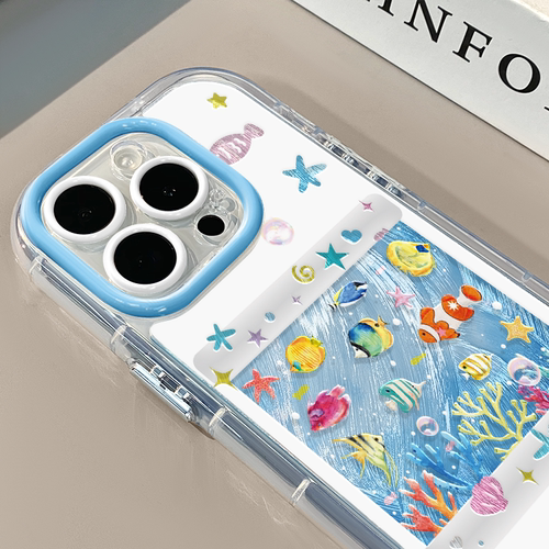 鱼缸适用苹果16pro奶油羽纱手机壳iphone15可爱华为p80卡通荣耀创意mate70保护套小众小米15新款