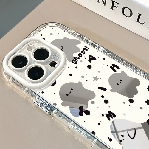 泼墨底小幽灵镜面适用于苹果17奶油壳华为oppo新iPhone16pro/15/14promax手机壳真我红米小米13pro/u