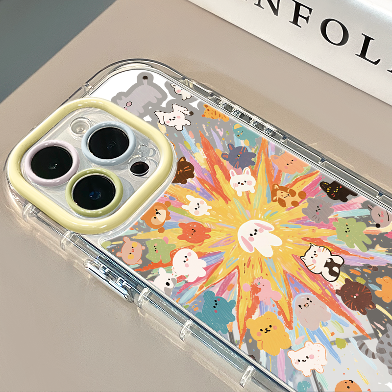 闪星涂鸦狗狗猫咪适用于苹果17Pro镜面奶油壳iPhone16Promax手机壳华为p80可爱小米15防摔荣耀mate70小众红米
