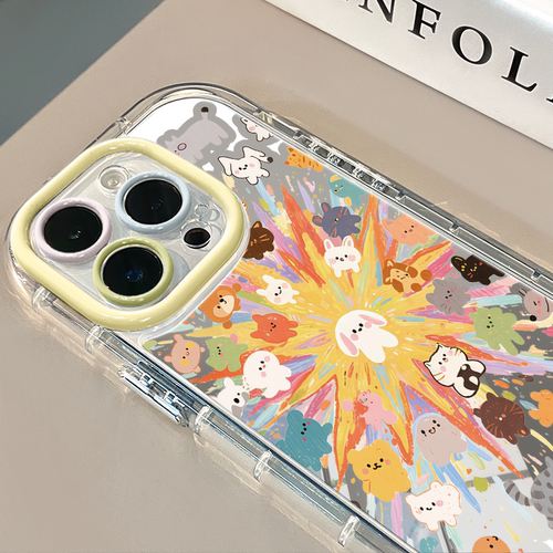闪星涂鸦狗狗猫咪适用于苹果17Pro镜面奶油壳iPhone16Promax手机壳华为p80可爱小米15防摔荣耀mate70小众红米