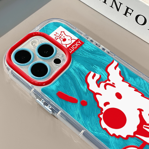 红线条小狗适用苹果17promax奶油羽纱纹air卡通手机壳iphone16pro可爱华为苹果11创意可爱保护套防摔15ProMax