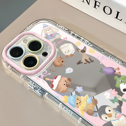 企鹅小家族镜面适用苹果17promax华为奶油壳oppo苹果16新iPhone14/12/11promax手机壳真我红米小米13pro/u