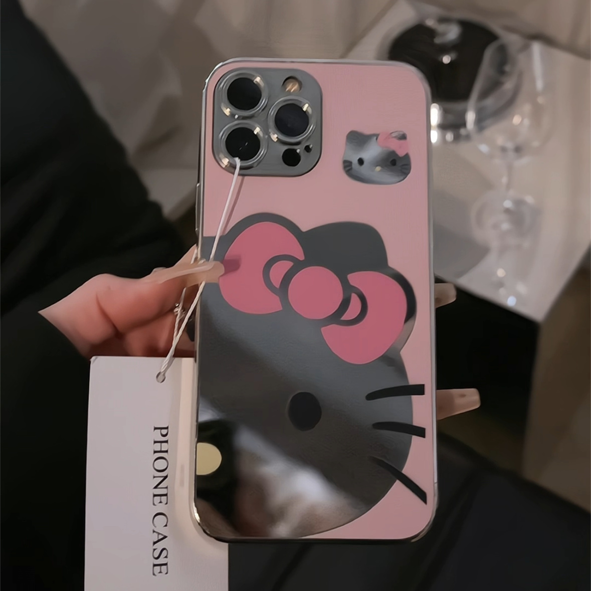 蝴蝶结kitty适用于苹果16promax电镀镜面手机壳iPhone15可爱小众14保护套华为/荣耀新款潮流13创意ins风