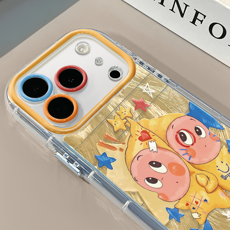 靠背星星人适用苹果17Pro手机壳简约iphone16promax奶油羽纱oppo可爱华为p80荣耀创意保护套vivo小米15