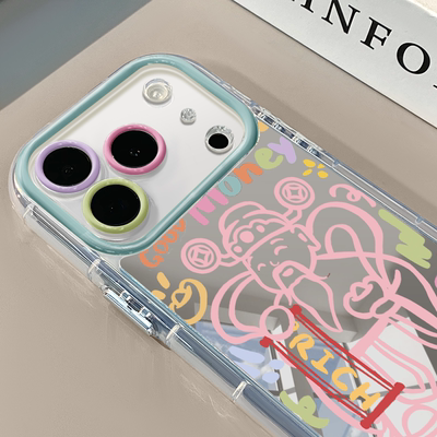 彩线条财神适用于苹果17Pro镜面奶油壳16Promax手机壳华为p80可爱小米17防摔荣耀mate70小众红米