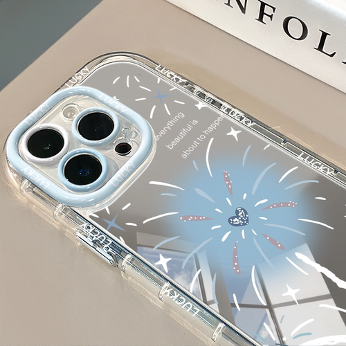 ins简约创意小众烟花镜面适用于苹果17奶油壳华为oppo新iPhone16/14/12promax手机壳真我红米小米13pro/ultra