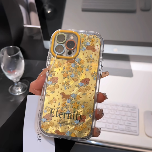 狗狗花朵适用苹果16pro奶油羽纱纹卡通手机壳iphone15pro可爱华为苹果11创意可爱保护套15ProMax