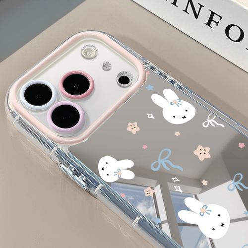 蓝蝴蝶结米菲适用于苹果17Pro镜面奶油壳iPhone16Promax手机壳华为p80可爱小米17防摔荣耀mate70小众红米