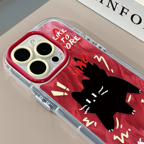 红底惊吓猫适用苹果17奶油羽纱纹卡通手机壳iphone13可爱华为苹果16promax创意可爱保护套防摔15ProMax全包