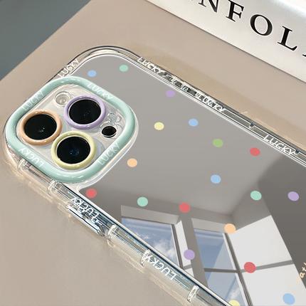彩色波点镜面适用苹果17promax华为奶油壳oppo苹果16新iPhone14/12/11promax手机壳真我红米小米13pro/u