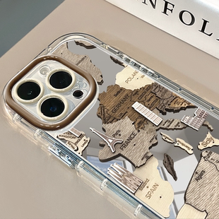 大陆板块适用于苹果17Pro镜面奶油壳iPhone16Promax手机壳华为p80可爱小米15防摔荣耀mate70小众红米