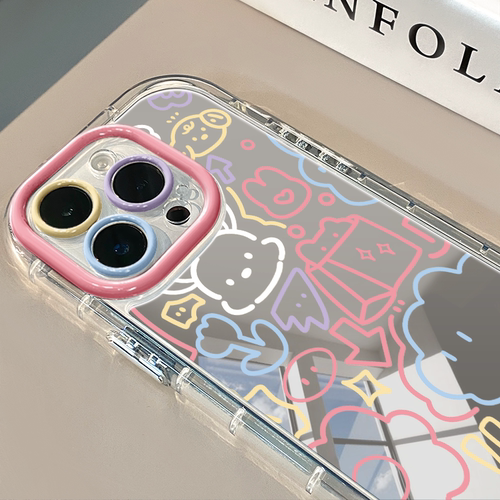 涂鸦线条帕恰狗适用于苹果17Pro镜面奶油壳iPhone16Promax手机壳华为p80可爱小米15防摔荣耀mate70小众红米