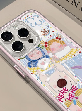 插画涂鸦coco酱适用苹果16pro手机壳iPhone15三合一炫彩可爱14小众华为mate70保护套OPPO荣耀200新款创意小米
