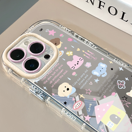 米黄小动物镜面适用苹果17promax华为奶油壳oppo苹果15新iPhone16pro/12/11promax手机壳小米13pro/ultra