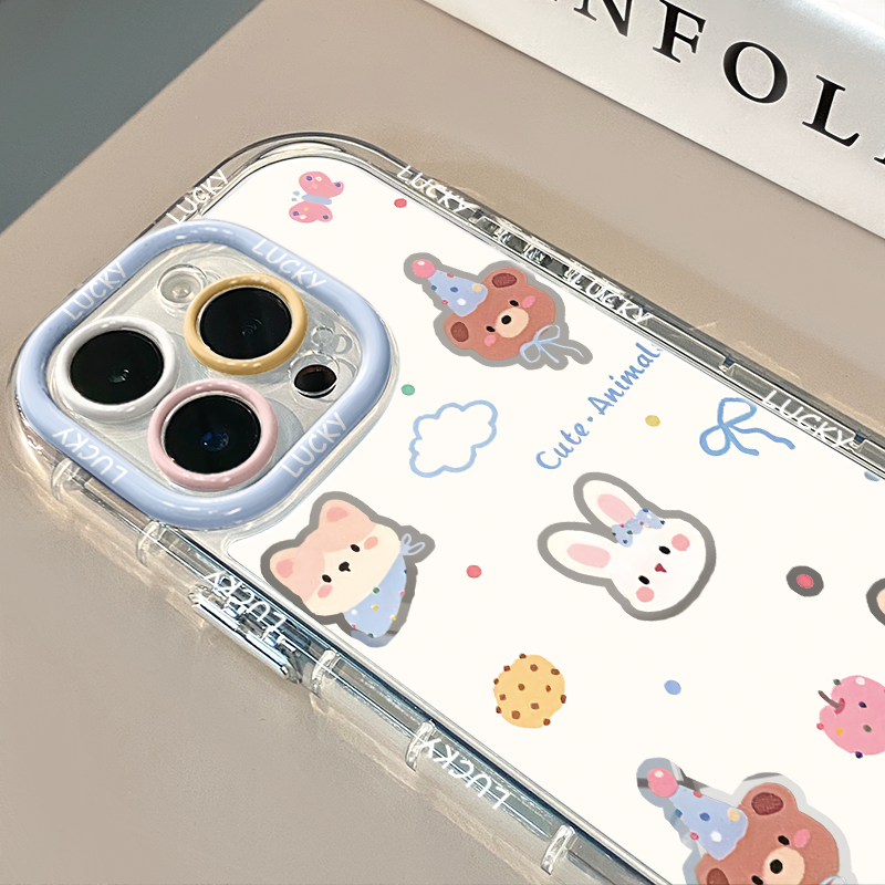 小动物头镜面适用于苹果16pro华为奶油壳oppo苹果15新iPhone14/12/11promax手机壳真我红米小米13pro/u