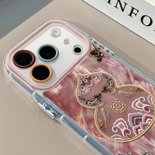 敦煌葫芦灰粉色适用苹果17Pro手机壳简约iphone16promax奶油羽纱oppo可爱华为p80荣耀创意保护套vivo小米15