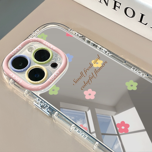 彩色花朵镜面适用于华为奶油壳oppo苹果15新iPhone14/12/11promax手机壳真我红米小米13pro/u