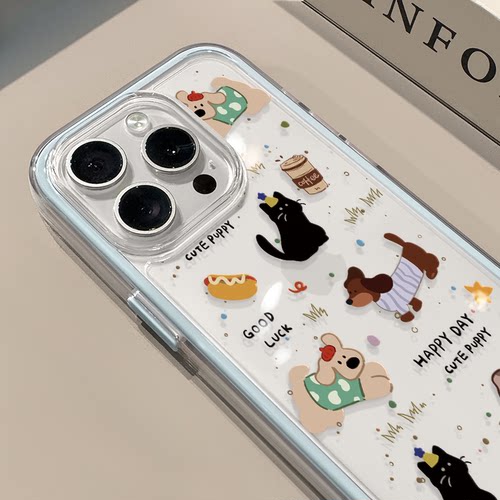 涂鸦小动物适用苹果16pro手机壳iPhone15三合一炫彩可爱14小众华为mate70保护套OPPO荣耀200新款创意小米