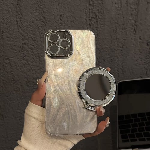 白色磁吸镜支架适用苹果17手机壳iphone15ins风小众银色精孔羽纱oppo创意小米vivo红米k70保护套30华为mate