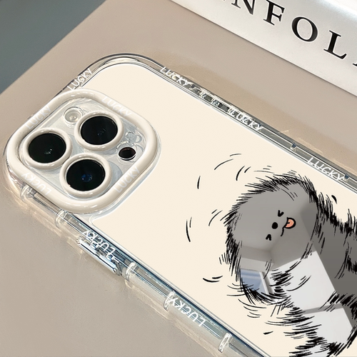 吐舌小狗镜面适用于苹果16pro华为奶油壳oppo苹果15新iPhone14/12/11promax手机壳真我红米小米13pro/ultra