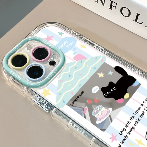 房子黑猫镜面适用于苹果17pro华为奶油oppo苹果16新iPhone15/14/13promax手机壳真我红米小米13pro/u