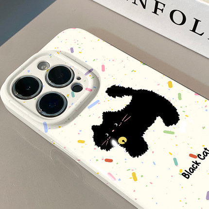 ins简约卡通可爱创意黑猫适用于华为菲林oppo壳苹果15新iPhone14/13/12promax手机壳真我红米小米13pro/ultra