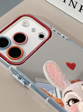 毛绒红围巾朱迪适用于苹果17Pro镜面奶油壳16Promax手机壳华为p80可爱小米17防摔荣耀mate70小众红米