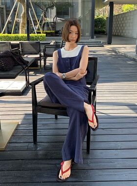 THE MIND 苎麻棉休闲连体裤2026春季韩版高腰显瘦背带裤T6218C