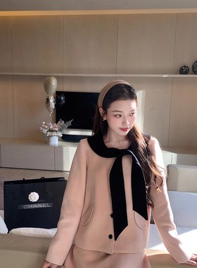 崛 Ascend-毛呢大衣呢子外套+花边裙摆半身裙子两件套套装