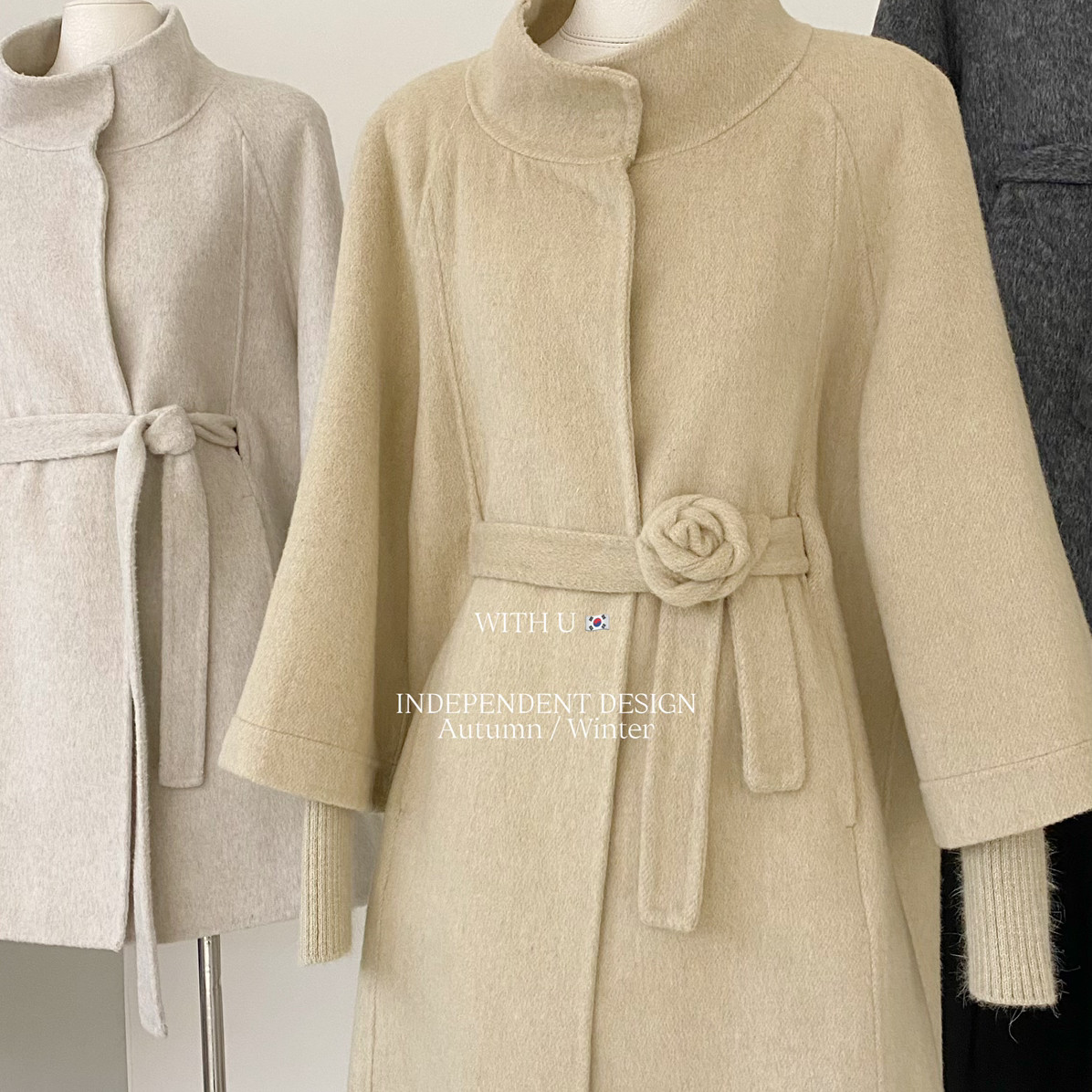 With U-高级感立领假两件双面羊毛外套(配腰带)（含100羊毛）,女装/女士精品,羽绒服,淘宝优惠券,粉丝福利购,淘宝优惠卷