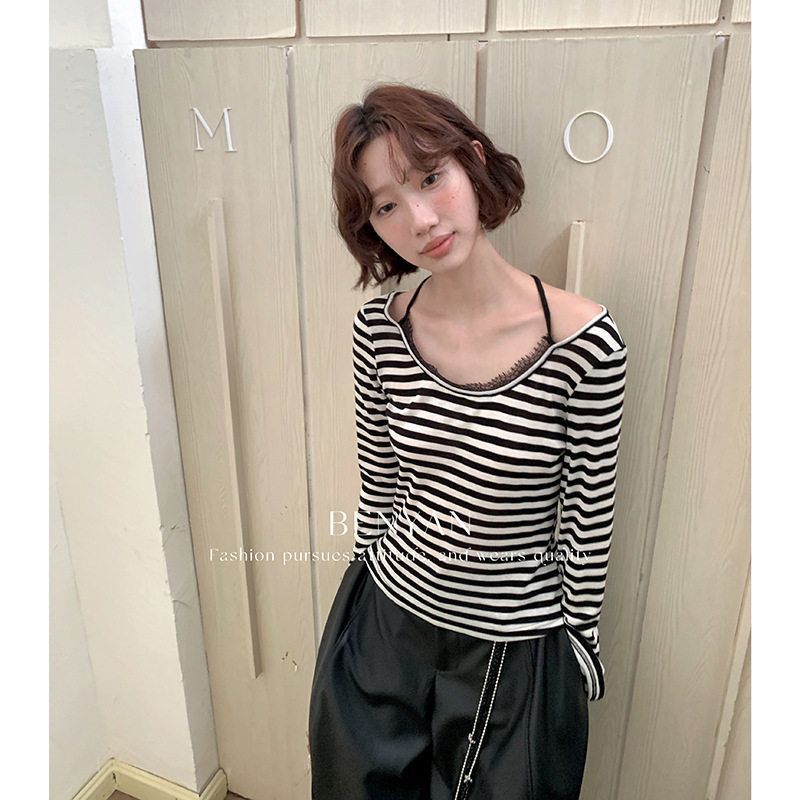 挂脖本言设计感显瘦秋针织衫蕾丝