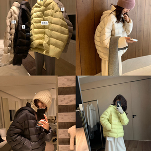 Hers-冬上新简约日常通勤保暖龟背弧形连帽保暖羽绒服外套