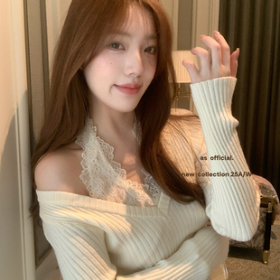 AS OFFICIAL-锁骨sha挂脖假两件针织衫(连锁品质~备足现现)