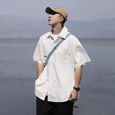 夏季港风青少年衬衫短袖T恤衬衫男女夏季班服学院风高中生白衬衣