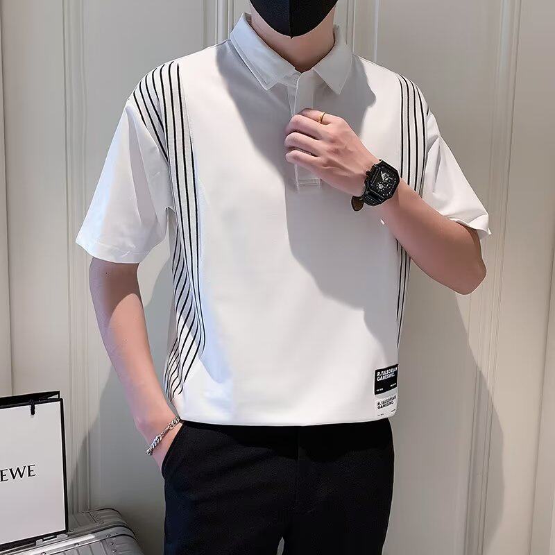 短袖t恤男polo衫高级感夏季潮日系复古宽松美式有领半袖衬衫百搭