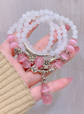 复古新中式白水晶葫芦猫眼石手链