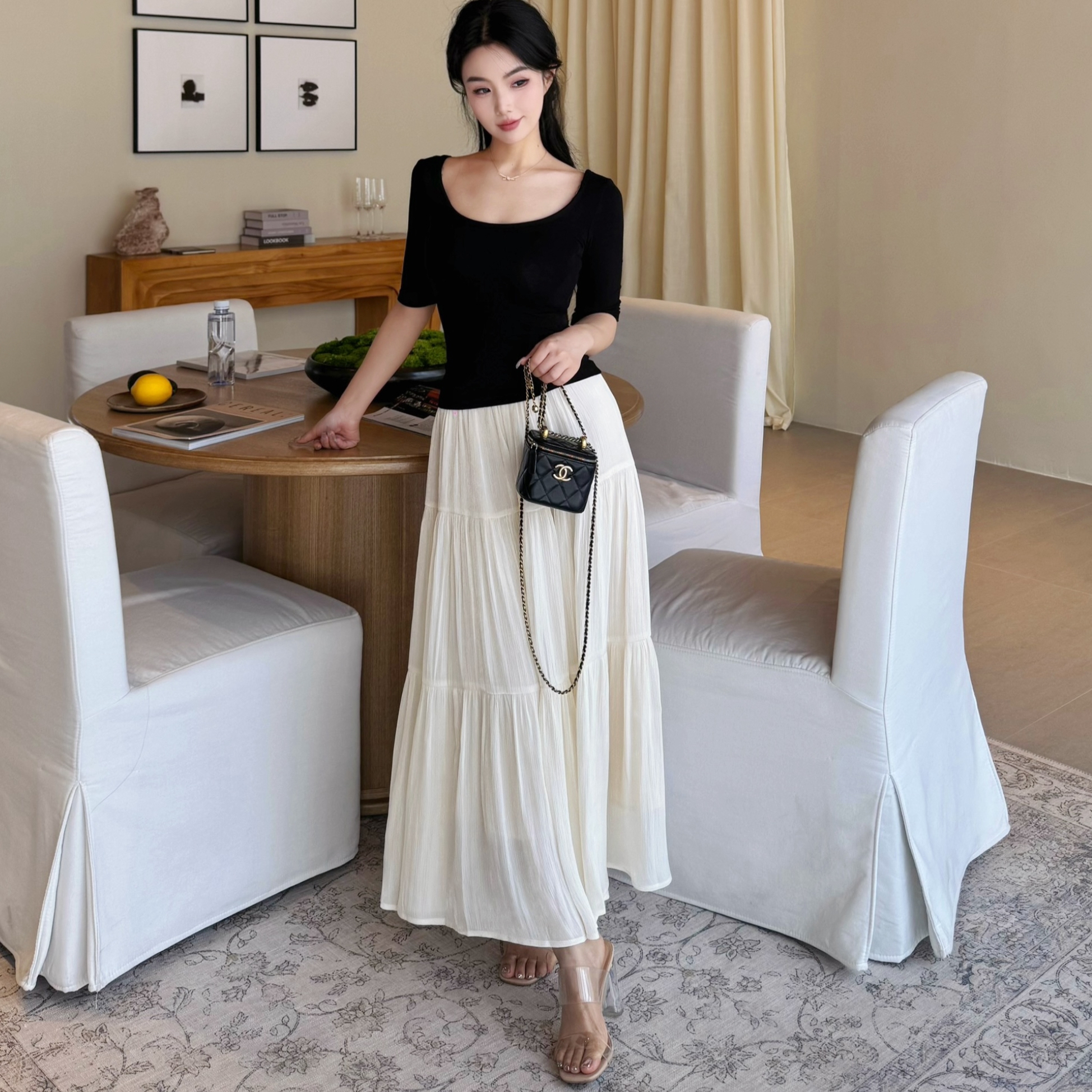 小个子高腰大A字蛋糕长款半身裙